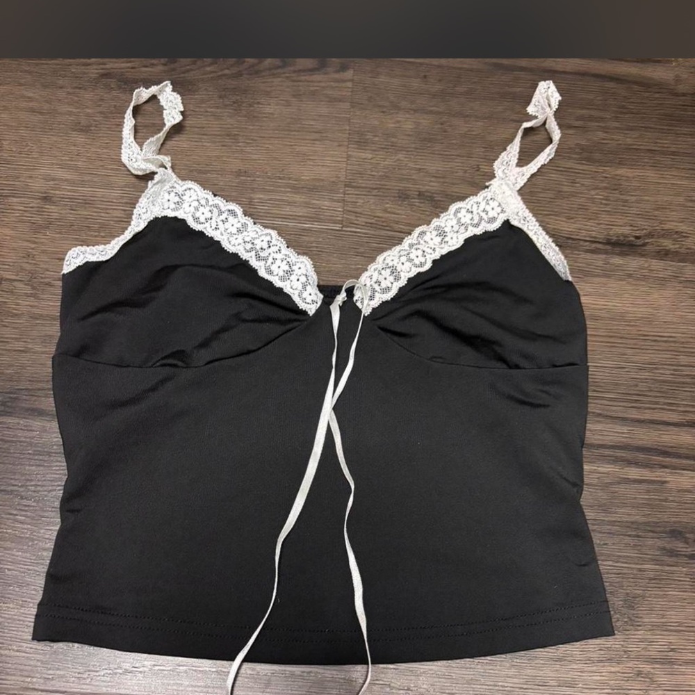 SHEIN Black Camisole with White Lace Trim